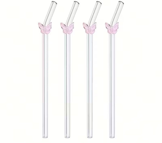 Glass Straw 20 cm – Pink Bow Accent | Reusable Borosilicate Glass Straw
