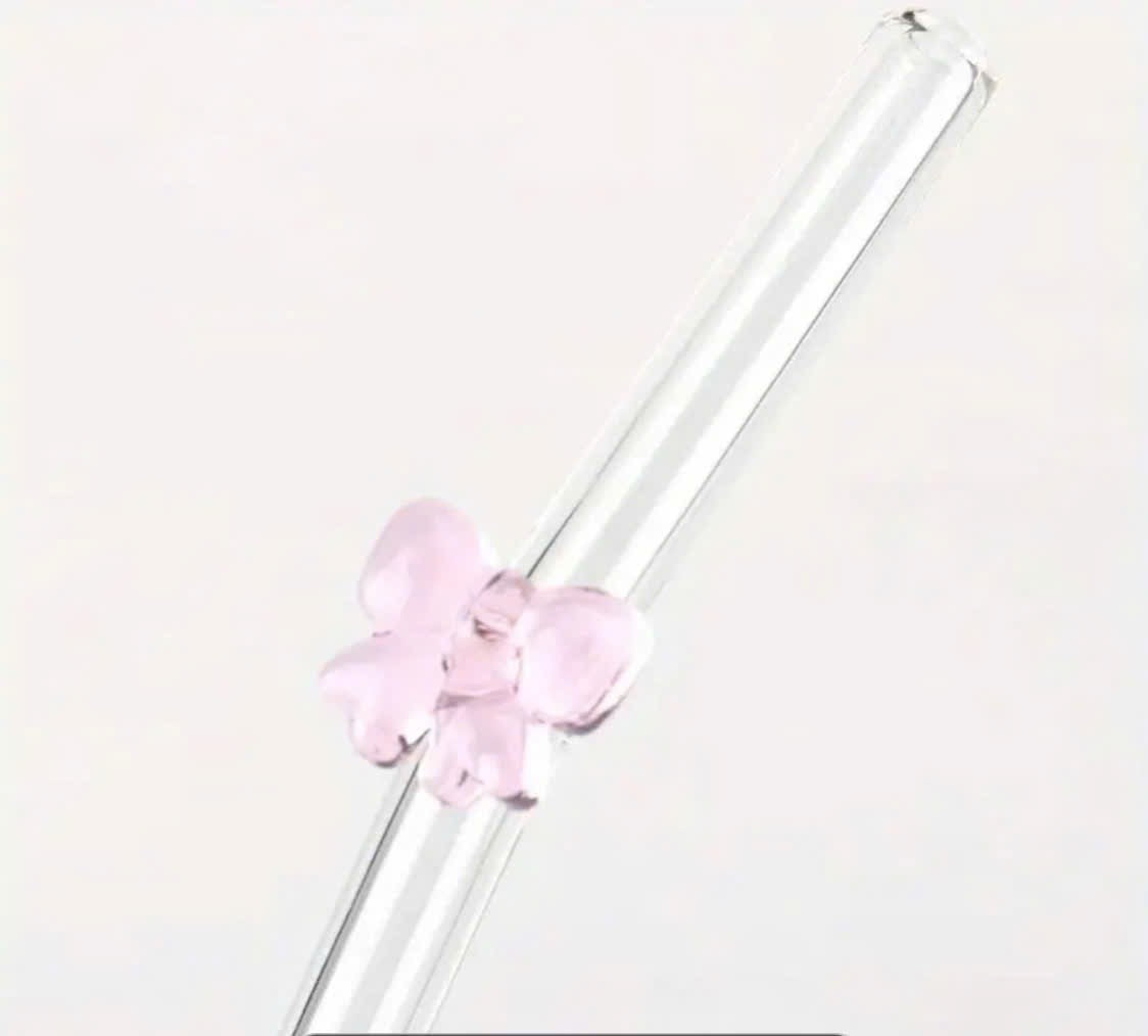 Glass Straw 20 cm – Pink Bow Accent | Reusable Borosilicate Glass Straw