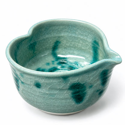 Heart-Shaped Matcha Chawan – Celadon Green Crackle Glaze Tea Bowl