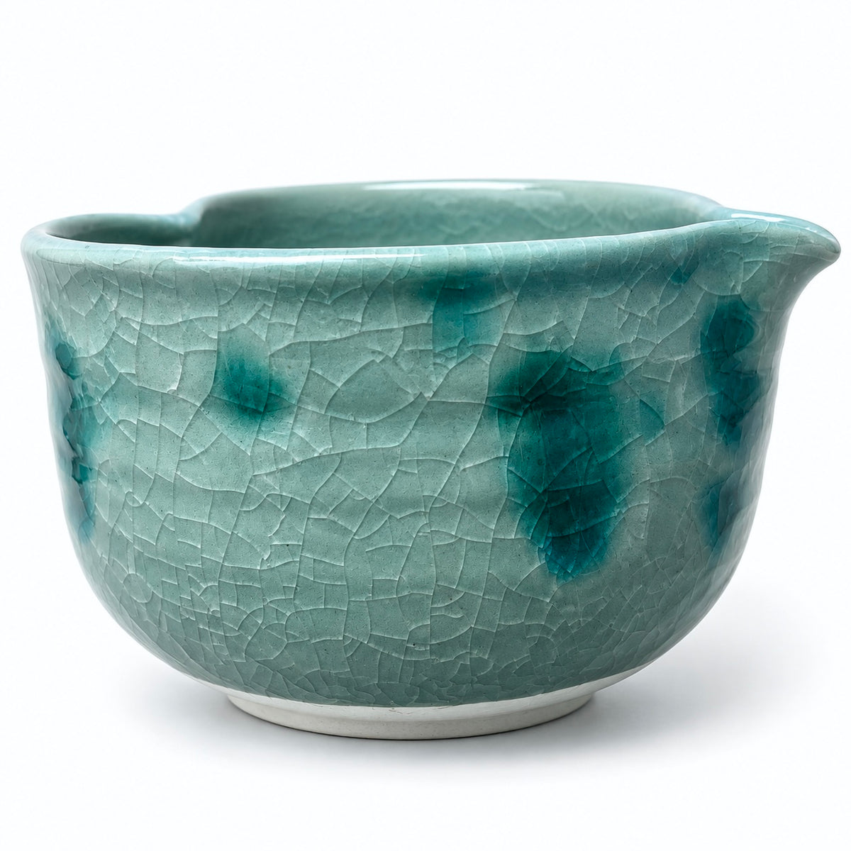 Heart-Shaped Matcha Chawan – Celadon Green Crackle Glaze Tea Bowl