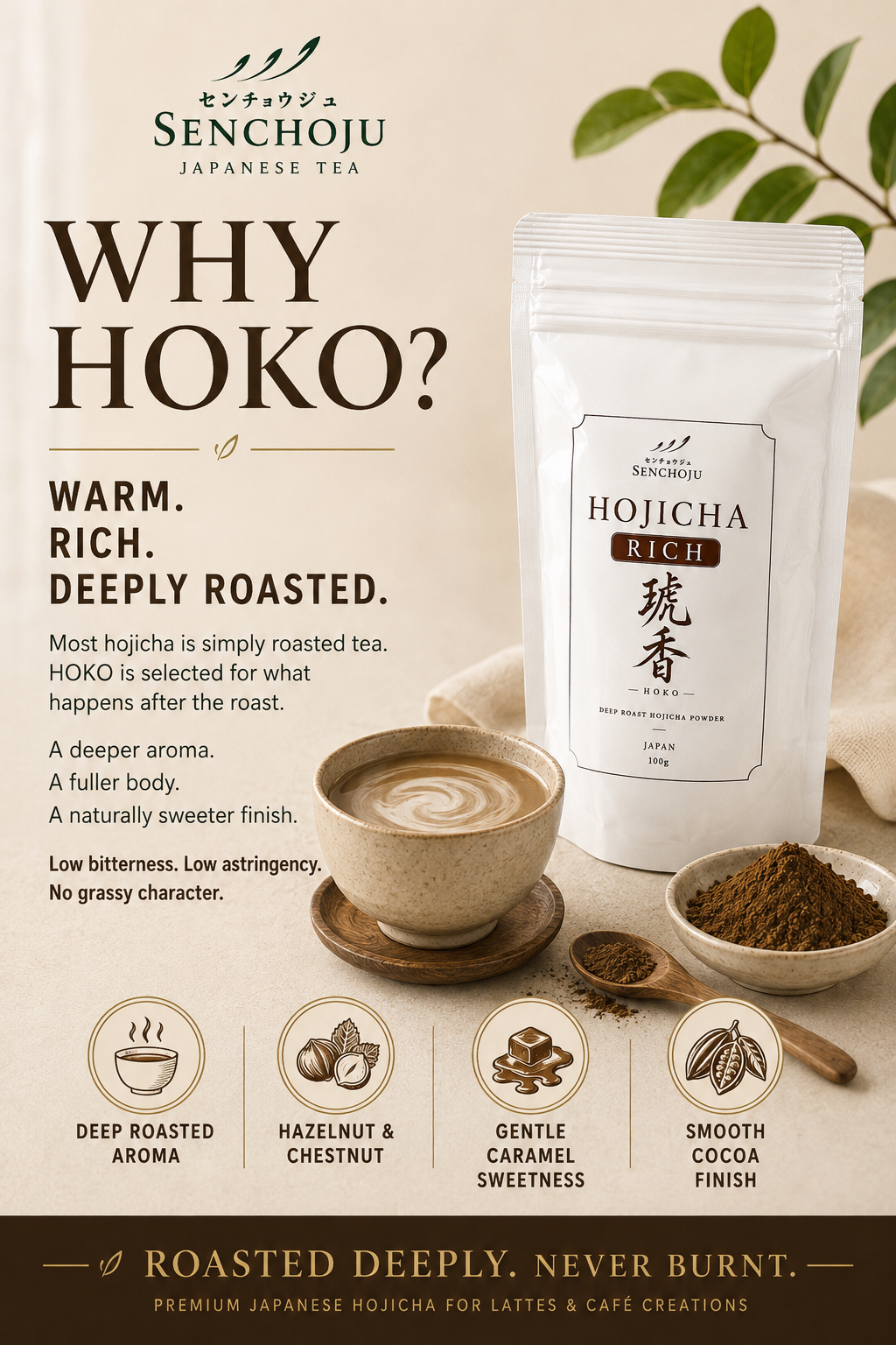 Senchoju Hojicha Rich – Hoko - Premium Japanese Hojicha Powder (100g)
