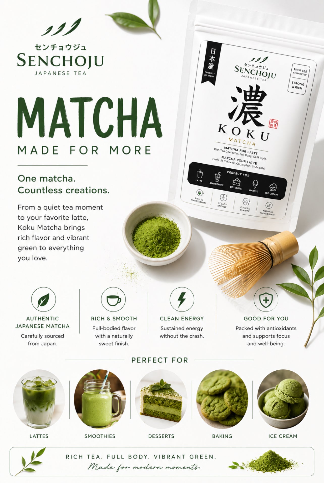 Senchoju Koku Matcha Powder – Japanese Matcha for Lattes & Café Creations (50g)