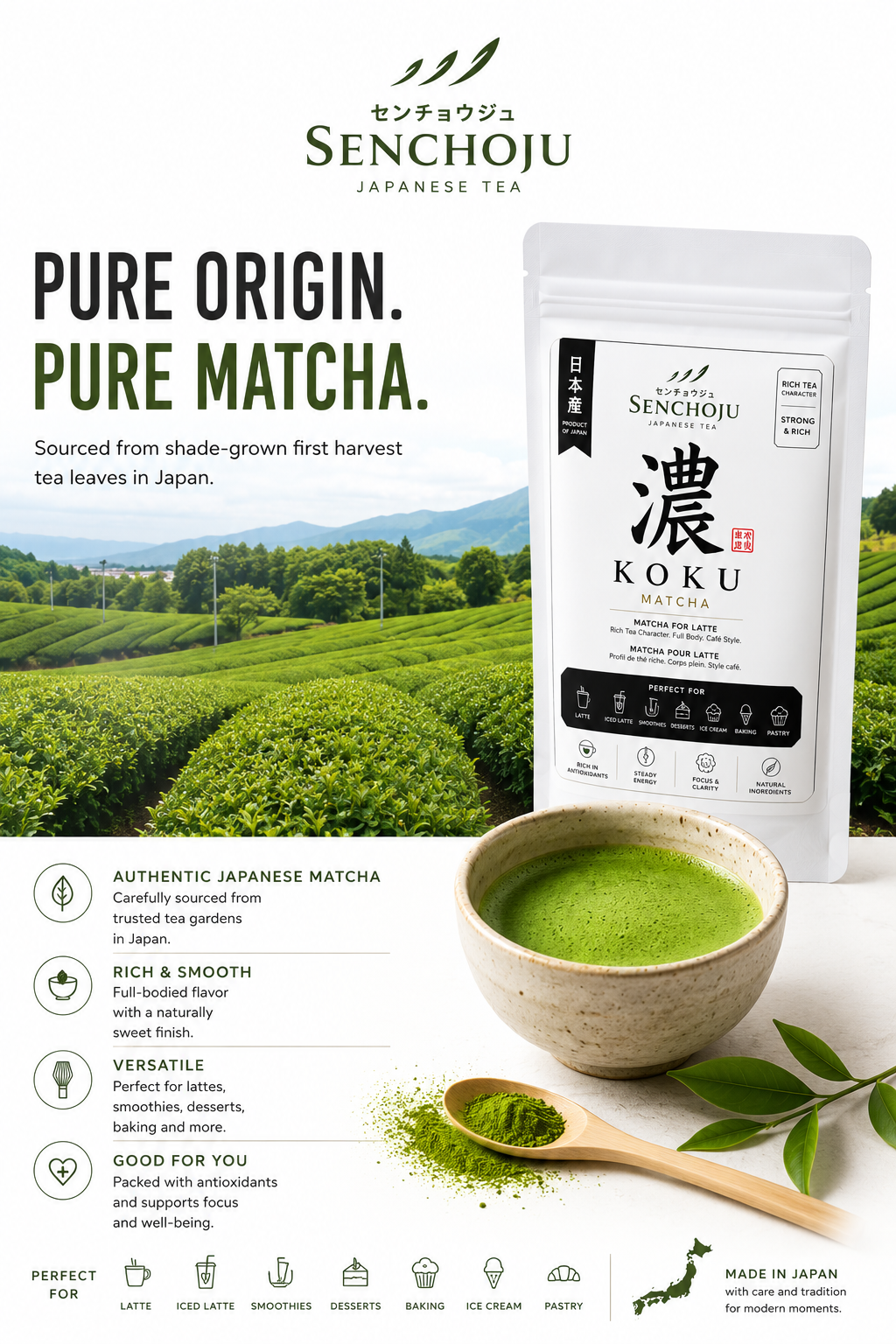 Senchoju Koku Matcha Powder – Japanese Matcha for Lattes & Café Creations (50g)