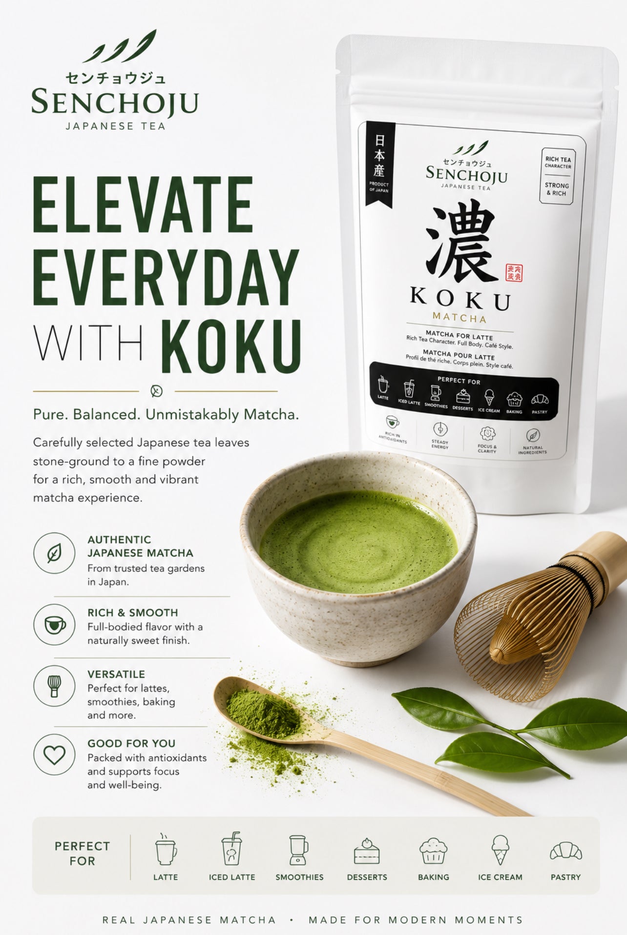 Senchoju Koku Matcha Powder – Japanese Matcha for Lattes & Café Creations (50g)