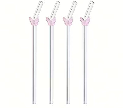 Glass Straw 20 cm – Pink Bow Accent | Reusable Borosilicate Glass Straw