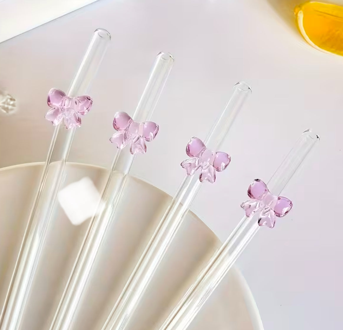 Glass Straw 20 cm – Pink Bow Accent | Reusable Borosilicate Glass Straw