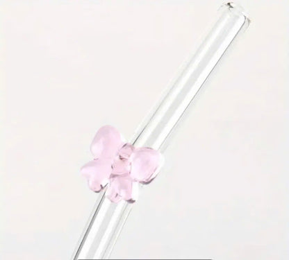 Glass Straw 20 cm – Pink Bow Accent | Reusable Borosilicate Glass Straw