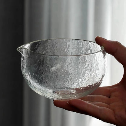 Glass Texture Chawan with Pouring Spout – Japanese Style Matcha Bowl (400 ml)
