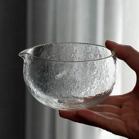 Glass Texture Chawan with Pouring Spout – Japanese Style Matcha Bowl (400 ml)